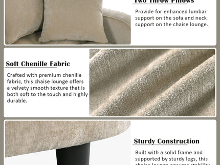 Modern Chaise Lounge Upholstered Sofa Couch With Tufted Seat And Detachable Pillows For Living Room