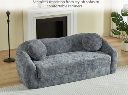 Curved Convertible Sofa, 2 In 1 Frameless Folding Sofa Bed With Pull Out Base And Deep Seat