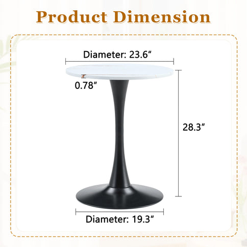Round Dining Table With Thickened Engineered Wood Top And Metal Pedestal, 23.6" Diameter For Kitchen, Living Room, Small Spaces