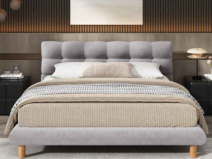 Upholstered Platform Bed Frame With Cookie Shaped Headboard