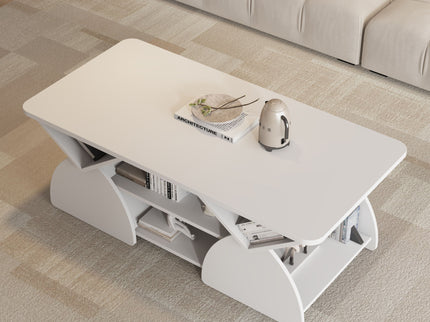 Geometric Engineered Coffee Table With Rounded Corners With Open Shelves