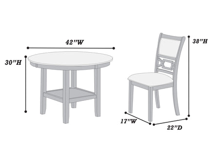 5 Piece Dining Set With Storage Shelves Round Table And Upholstered Side Chairs - Gray
