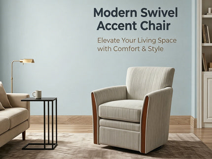 Swivel Accent 360° Rotating Armchair With Turntable Base For Living Room - Cream Beige