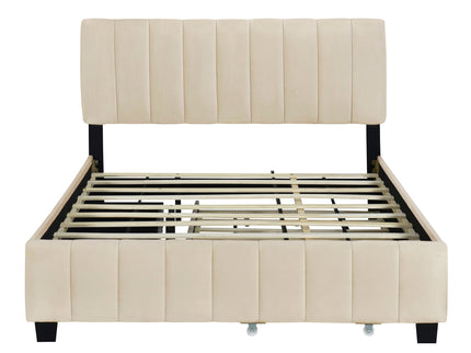Platform UpholsteredBed With 2 Drawers And Twin Long Trundle