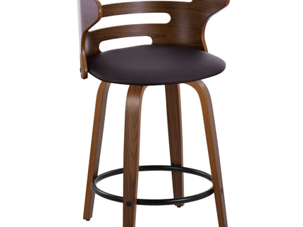 Cosini - Mid-Century Modern Fixed Height Counter Stool With Swivel With Round Footrest (Set of 2) - Walnut / Brown