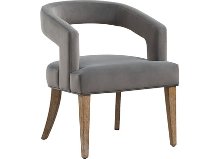 Wide Modern Barrel Open Back Upholstered Accent Chair With Weathered Solid Wood Legs