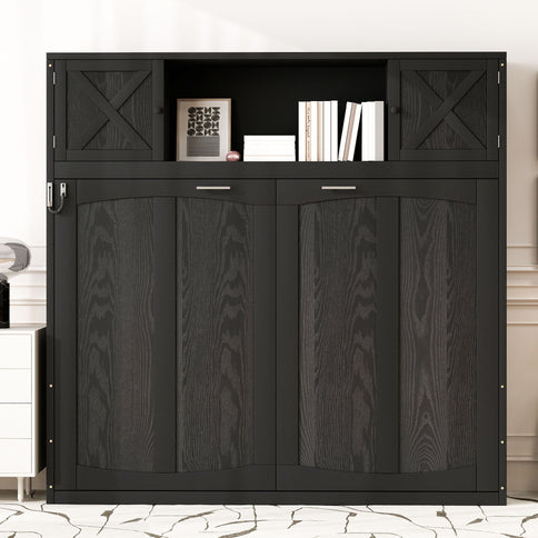 Rustic Casual Murphy Bed With Storage Cabinets