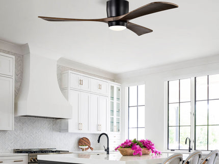 Flush Mount Blades Ceiling Fan With Lights Remote Control, Quiet DC Motor, 6 Speed, Reversible Ceiling Fan For Living Room - Matte Black