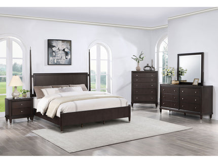 Niguel - Queen Size 4 Poster Bed With Finials, Floating Headboard - Brown