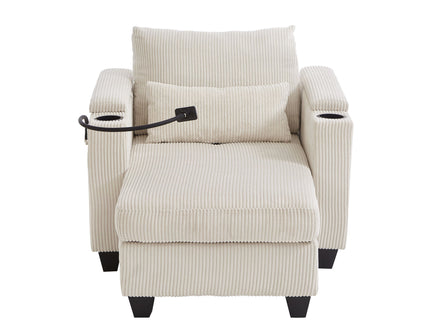 Convertible Chaise Lounge Sofa Chair With USB Ports, Cup Holders, Phone Holder And Storage