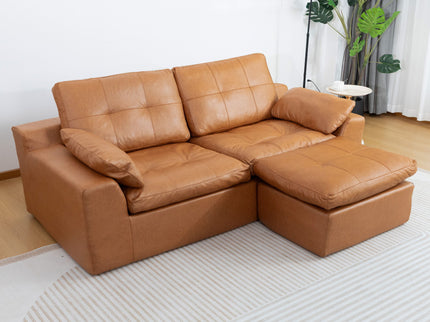 L - Shaped Modular 2 Seater Sofa With Movable Ottoman And High Density Sponge Cushions For Living Room