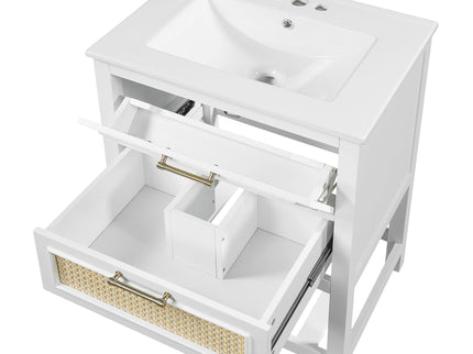Modern Bathroom Vanity With Integrated Sink, Cabinet With 1 Deep Drawer And 1 Tip-Out Drawer