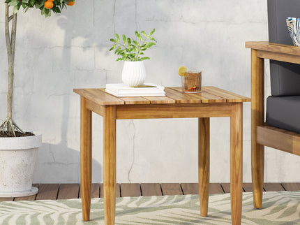 Outdoor Square Side Table With Slatted Top And Wood Frame - Teak