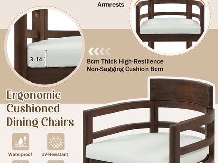 5 Piece Round Patio Table & Cushioned Armrest Chairs, Outdoor Dining Set With Umbrella Hole