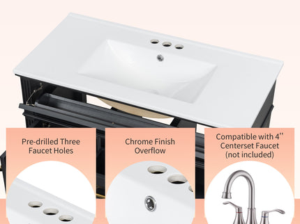 Modern Freestanding Bathroom Vanity With Sink, Cabinet, Soft-Close Drawers, Tip-Out Tray