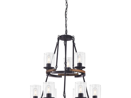 Wagon Wheel Chandelier, Ceiling Light With Adjustable Height - Black / Brown