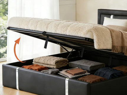 Upholstered Platform Bed Frame With Adjustable LED Headboard, USB C-Charging, Hydraulic Lift