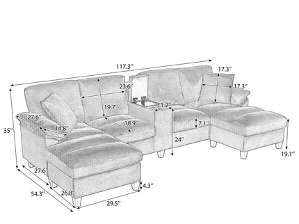Modern U - Shaped Sectional Sofa With Storage Ottomans, USB Ports, And Cup Holders