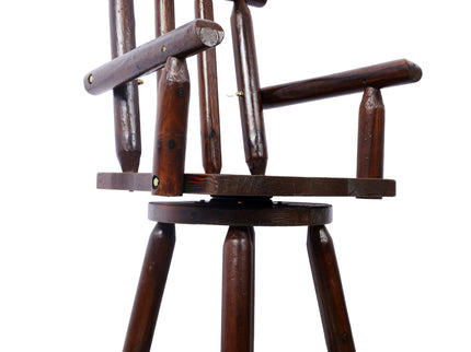Rustic Bar Stool, Fir Wood Construction, Wide Armrest