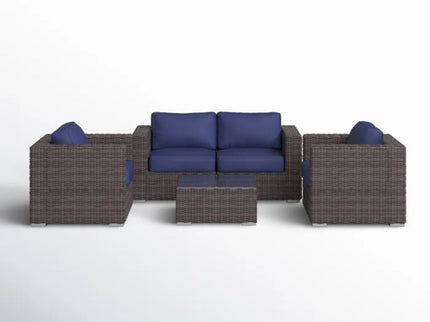 Wicker Seating Group Set With Table And Cushions