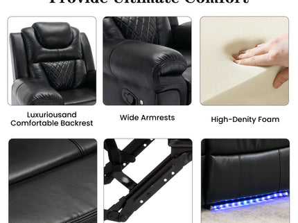 Home Theater Seating Manual Recliner Loveseat With Hide-Away Storage, Cup Holders And Led Light Strip For Living Room