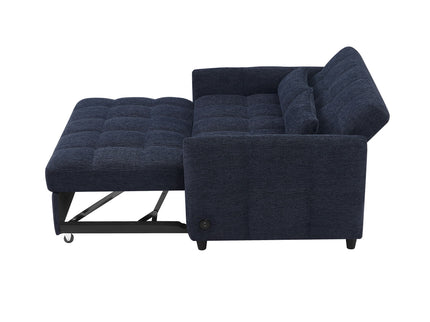 Loveseat Sofa Pull-Out Bed With Adjustable Backrest, 3 USB Ports And 2 Lumbar Pillows For Living Room