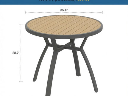 Outdoor Round Patio Table With Slatted Top - Gray