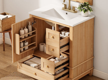 Freestanding Bathroom Vanity With Sink, Soft Close Doors & Drawers, Ample Storage - Wood