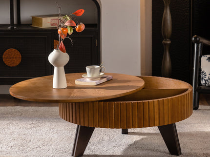Round Retro Coffee With Solid Wood Legs