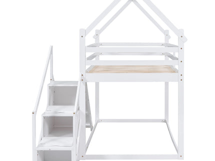 Twin Over Twin House Loft Or Bunk Bed With Slide And Staircase
