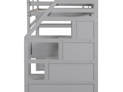 Loft Bed With Desk, Shelves, 2 Drawers, Storage Staircase
