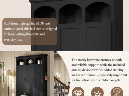Classic Arched Design Hall Tree With 3 Hidden Storage