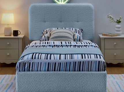 Upholstered Bed With Oversized Rabbit Ear Headboard, LED Lights & 4 Storage Drawers