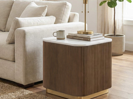 3 Piece Table Set, Square Cocktail Table & 2 Square End Tables - Brown / Gold / White