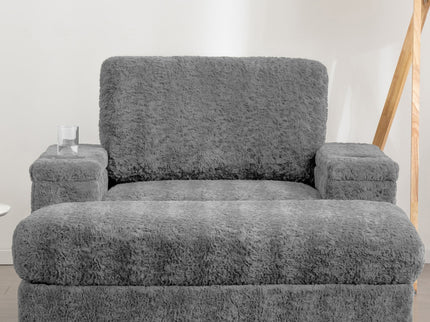 Oversized Chaise Lounge Indoor Rabbit Fur Sofa Bed With Storage Ottoman And Armrests Cup Holders With Deep Seat