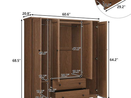 4 Door Wardrobe Armoire With 2 Drawers