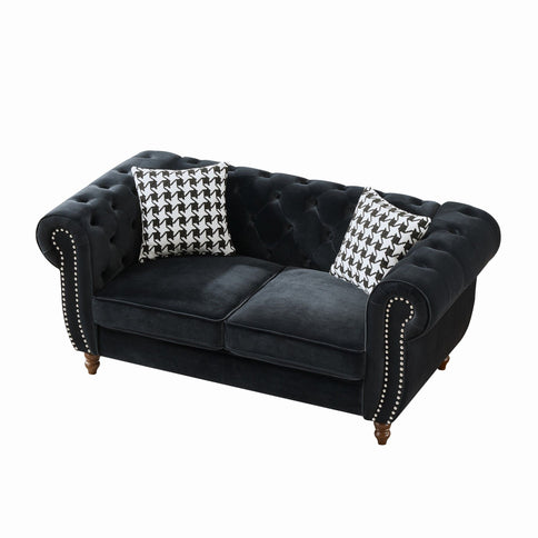 Chesterfield 3 And 2 Seater Upholstery Sofa With Roll Armrest & Nailhead Fabric Couch