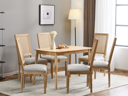 French Country Dining Chair With Rectangular Cane Backrest And Smooth Upholstered Seating