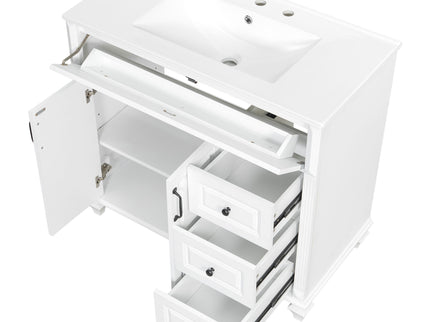 Modern Bathroom Vanity With Sink, 3 Drawers & 2 Doors