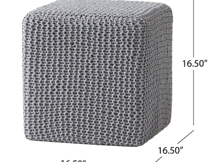 Chabani - Indoor Modern Knitted Fabric Cube Pouf Ottoman - Light Gray