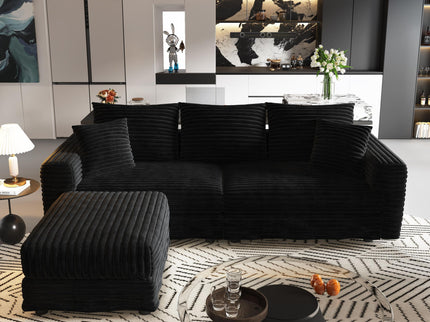 Deep Seat Convertible Sofa With Soft Pillows And Ottomans