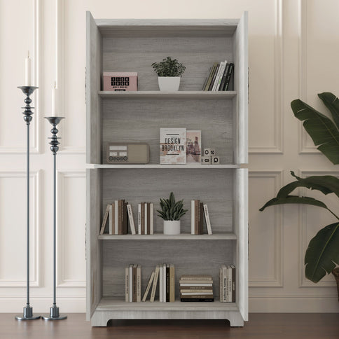 Modern Sideboard Buffet With 4 Mirrored Doors, Adjustable Shelves