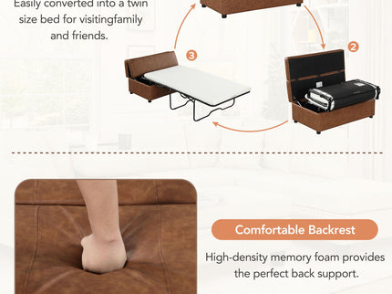 Twin Size Folding Ottoman Sleeper Bed With Mattress Convertible Guest Bed
