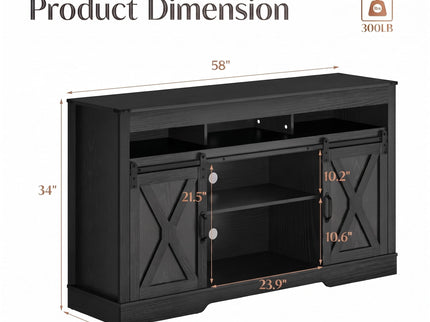 Farmhouse TV Stand With Sliding Barn Doors & Adjustable Storage