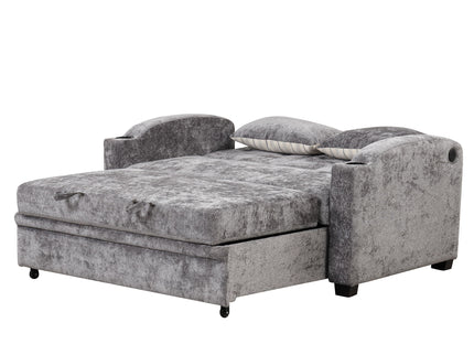 Pull Out Loveseat Sofa With Adjsutable Backrest, 2 Pillows, Cup Holders, USB Ports For Living Room