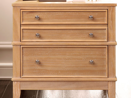 Hazel - 3 Drawer Side Table For Living Room, Hallway, Entryway Solid Wood With Silver Handles - Natural