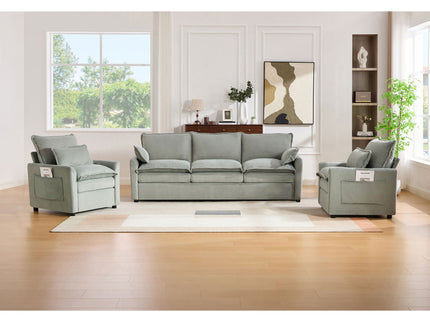 Modern Sofa Set With Double Layer Cushion And Side Storage Pockets