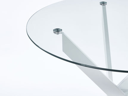 Dining Table With Cross Metal Leg And Tempered Glass, Modern Space Saving Kitchen Table For Living Room