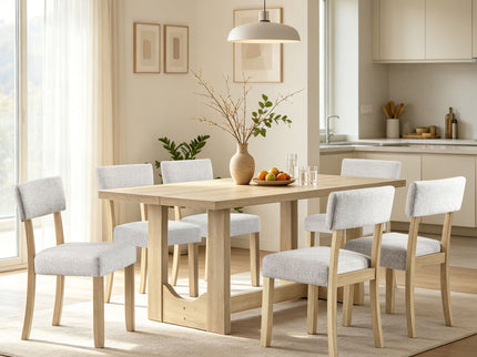 7 Piece Dining Table Set For 6, Rectangular Table With 6 Upholstered Chairs, Sturdy U - Shaped Base For Dining Room - Light Oak
