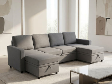 Extra Wide U - Shape Convertible Sleeper Sofa Bed With Dual Storage Ottoman
